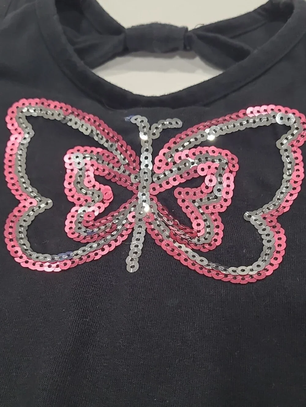 Girls Black Tank Dress with Pink Sequin Butterfly Sz 6